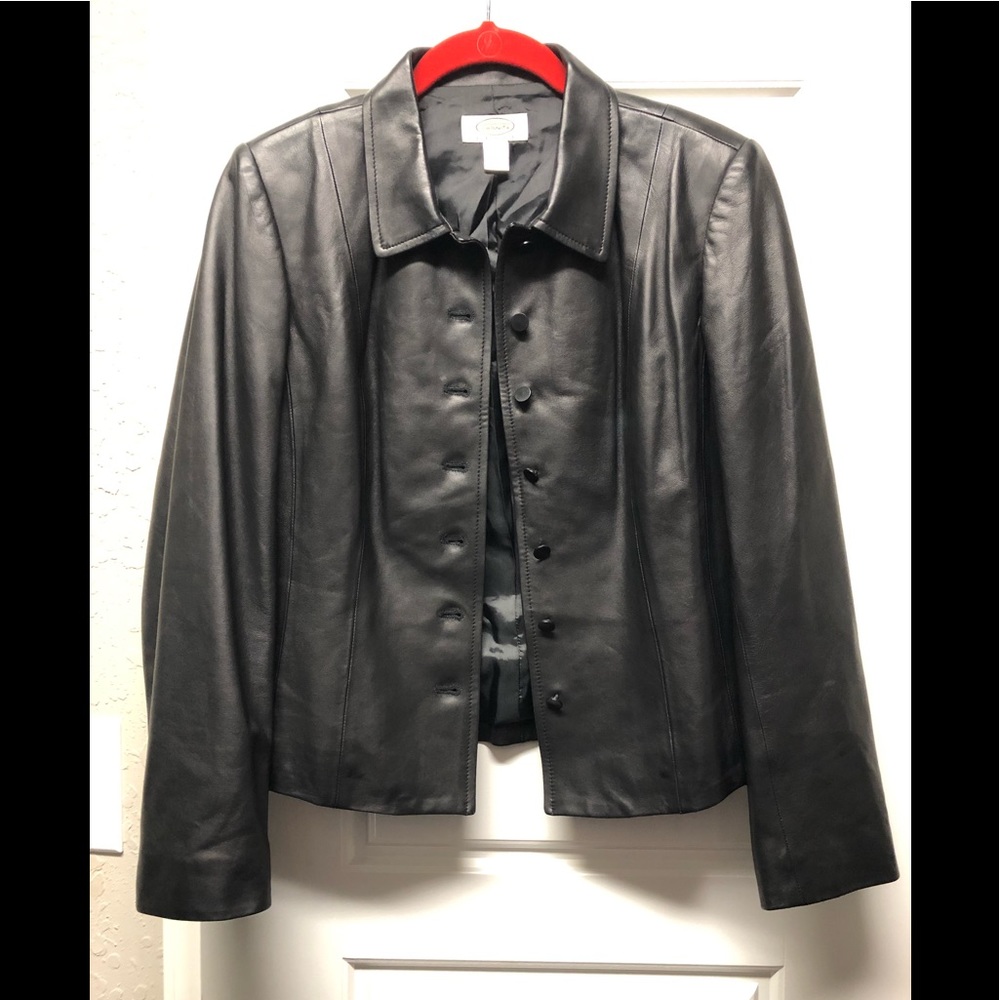 Talbots petite 100% leather button up jacket